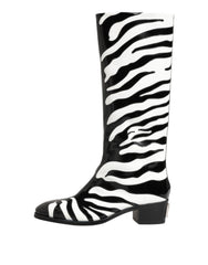 Dolce & Gabbana Black White Zebra Over The Calf Boots Shoes