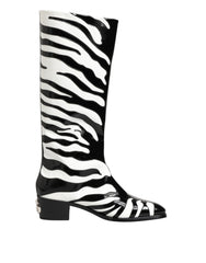 Dolce & Gabbana Black White Zebra Over The Calf Boots Shoes