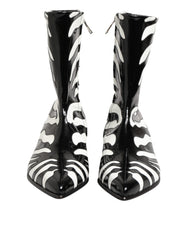 Dolce & Gabbana Black White Zebra Leather Mid Calf Boots Shoes