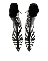 Dolce & Gabbana Black White Zebra Leather Mid Calf Boots Shoes