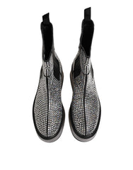 Dolce & Gabbana Black Crystal Strass Mid Calf Short Boots  Shoes