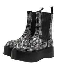 Dolce & Gabbana Black Crystal Strass Mid Calf Short Boots  Shoes