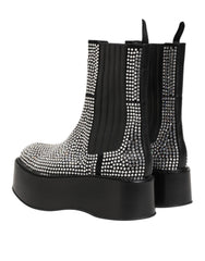 Dolce & Gabbana Black Crystal Strass Mid Calf Short Boots  Shoes