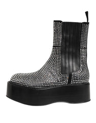 Dolce & Gabbana Black Crystal Strass Mid Calf Short Boots  Shoes