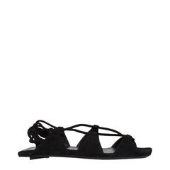 The Attico Black Leather Flat Sandals