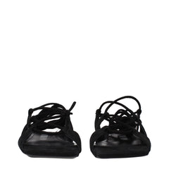 The Attico Black Leather Flat Sandals
