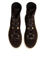 Dolce & Gabbana Brown Suede Lace Up Ankle Short Boots Shoes