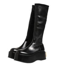Dolce & Gabbana Black Logo Plaque Over The Calf Boots Shoes