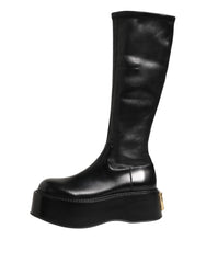 Dolce & Gabbana Black Logo Plaque Over The Calf Boots Shoes
