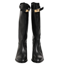 Dolce & Gabbana Black Logo Plaque Over The Calf Boots Shoes