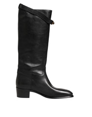 Dolce & Gabbana Black Logo Plaque Over The Calf Boots Shoes
