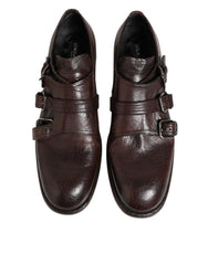 Dolce & Gabbana Brown Leather Monk Strap Formal Derby Shoes