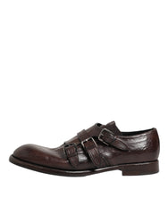 Dolce & Gabbana Brown Leather Monk Strap Formal Derby Shoes