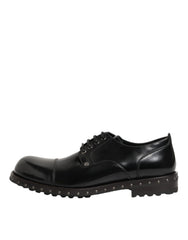 Dolce & Gabbana Black Leather Studded Men Formal Derby Shoes