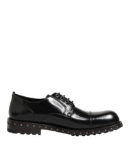 Dolce & Gabbana Black Leather Studded Men Formal Derby Shoes