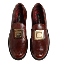 Dolce & Gabbana Brown Leather Logo Slip On Men Dress Shoes
