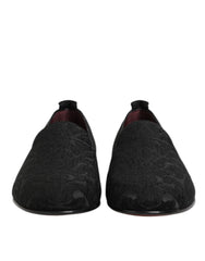 Dolce & Gabbana Black Brocade Loafers Slip On Men Dress Shoes