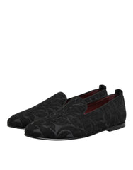 Dolce & Gabbana Black Brocade Loafers Slip On Men Dress Shoes