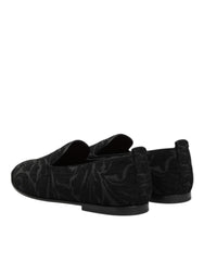 Dolce & Gabbana Black Brocade Loafers Slip On Men Dress Shoes