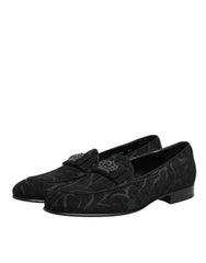 Dolce & Gabbana Black Brocade Crown Loafers Dress Shoes