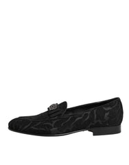 Dolce & Gabbana Black Brocade Crown Loafers Dress Shoes