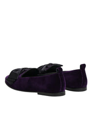 Dolce & Gabbana Purple Suede Cotton Bow Slip On Loafers Shoes