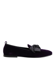 Dolce & Gabbana Purple Suede Cotton Bow Slip On Loafers Shoes