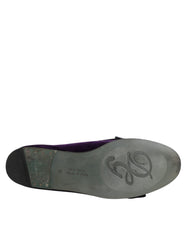 Dolce & Gabbana Purple Suede Cotton Bow Slip On Loafers Shoes