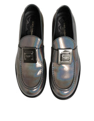 Dolce & Gabbana Metallic Silver Logo Slip On Men Dress Shoes