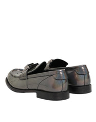 Dolce & Gabbana Metallic Silver Logo Slip On Men Dress Shoes