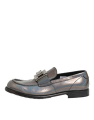 Dolce & Gabbana Metallic Silver Logo Slip On Men Dress Shoes