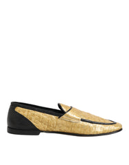 Dolce & Gabbana Yellow Black Leather Slip On Loafers Shoes