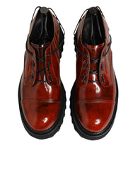 Dolce & Gabbana Brown Red Leather Lace Up Derby Dress Shoes
