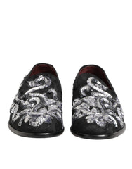 Dolce & Gabbana Black Silver Sequined Loafers Men Dress Shoes