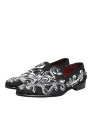 Dolce & Gabbana Black Silver Sequined Loafers Men Dress Shoes