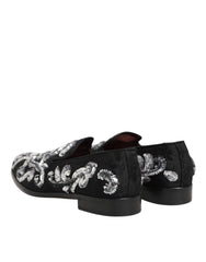 Dolce & Gabbana Black Silver Sequined Loafers Men Dress Shoes
