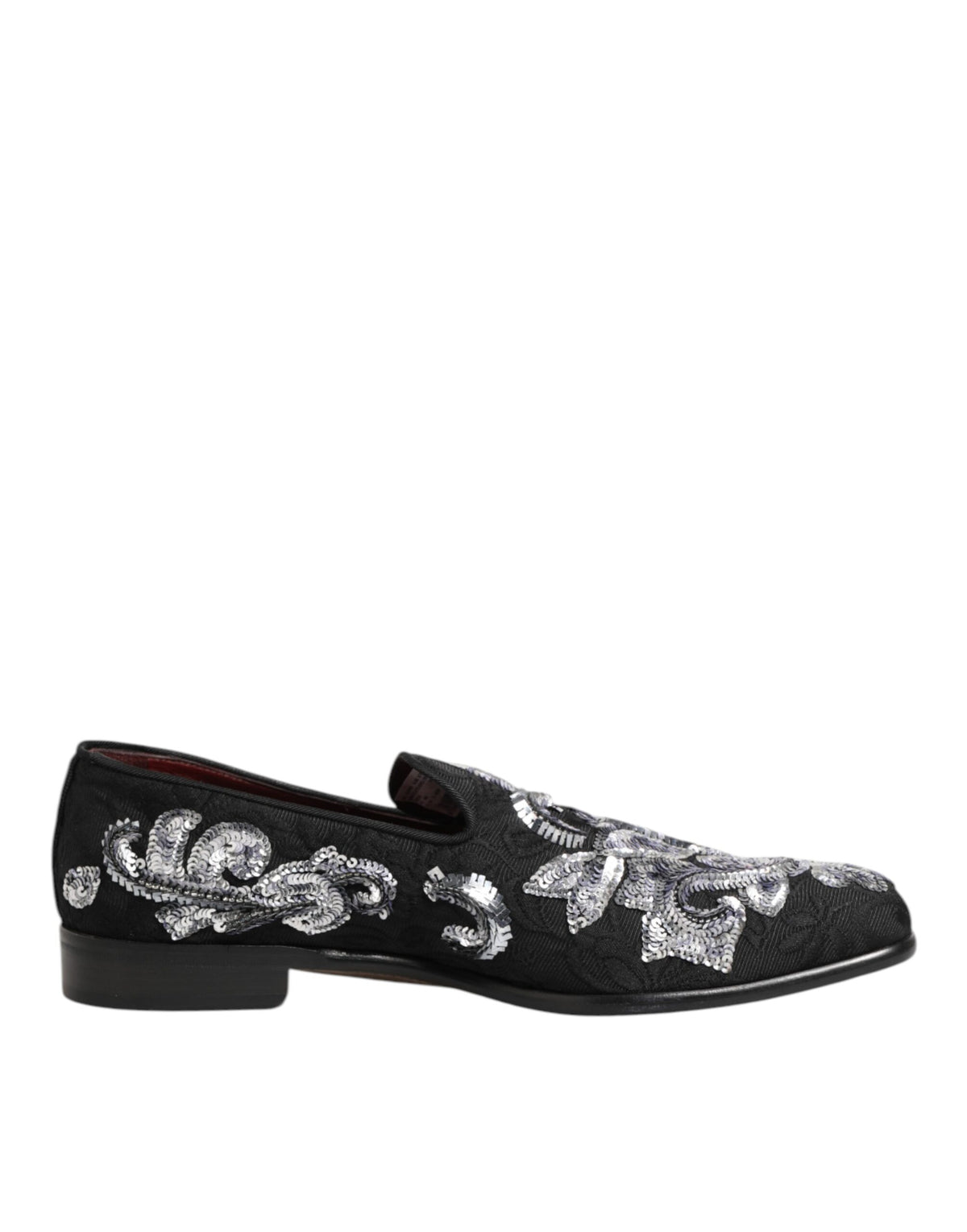 Dolce & Gabbana Black Silver Sequined Loafers Men Dress Shoes