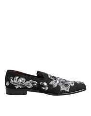Dolce & Gabbana Black Silver Sequined Loafers Men Dress Shoes