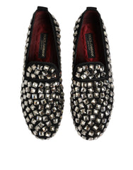 Dolce & Gabbana Black Suede Crystals Loafers Men Dress Shoes