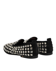 Dolce & Gabbana Black Suede Crystals Loafers Men Dress Shoes