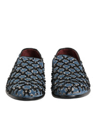 Dolce & Gabbana Blue Velvet Crystal Detailing Loafer Men Shoes