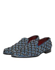 Dolce & Gabbana Blue Velvet Crystal Detailing Loafer Men Shoes