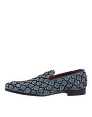Dolce & Gabbana Blue Velvet Crystal Detailing Loafer Men Shoes