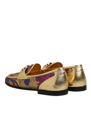 Dolce & Gabbana Multicolor Jacquard Gold DG Logo Loafer Shoes
