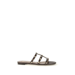 Valentino Garavani Brown Calf Leather Bos Taurus Flat Sandals