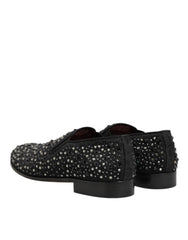 Dolce & Gabbana Black Suede Crystal Embellished Loafer Shoes