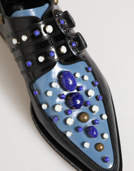 Dolce & Gabbana Black Blue Embellished MONKSTRAP Dress Shoes