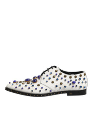 Dolce & Gabbana White Leather Crystals Embellished Dress  Shoes