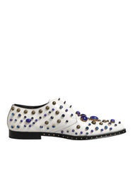 Dolce & Gabbana White Leather Crystals Embellished Dress  Shoes