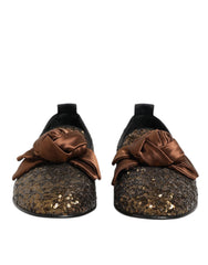 Dolce & Gabbana Gold Sequined Slip On Loafers Men Dress Shoes